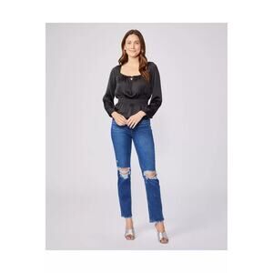 PAIGE Women's Blue Stella Straight Soleil Destructed Size 33 NWT